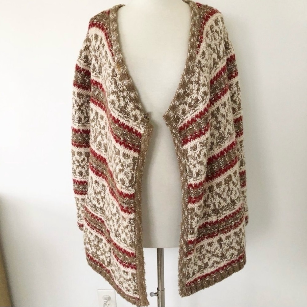 J Jill Beige Brown Knitted Cardigan Sweater Chunky Oversized Fall Women Size S - Picture 4 of 12
